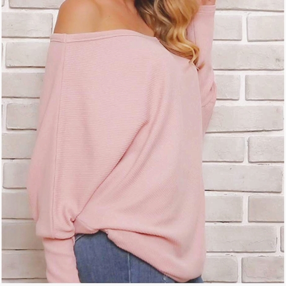 New Pink Slouchy Shoulder Oversized Batwing Top - Picture 4 of 7